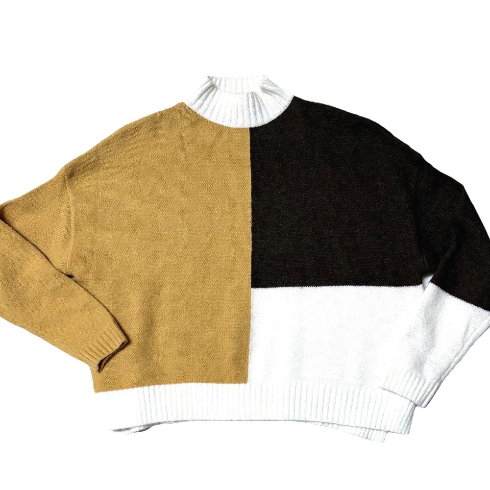 Double Zero Cropped Sweater Womens S Boxy Oversized Neutral‎ Mockneck Autumn